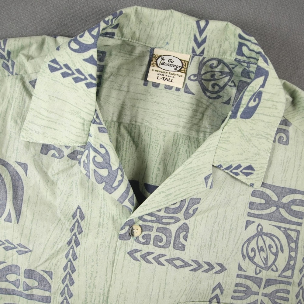 Go Barefoot Tribal Honu Sage Turtle USA Reverse Print Hawaiian Shirt Mens L-Tall